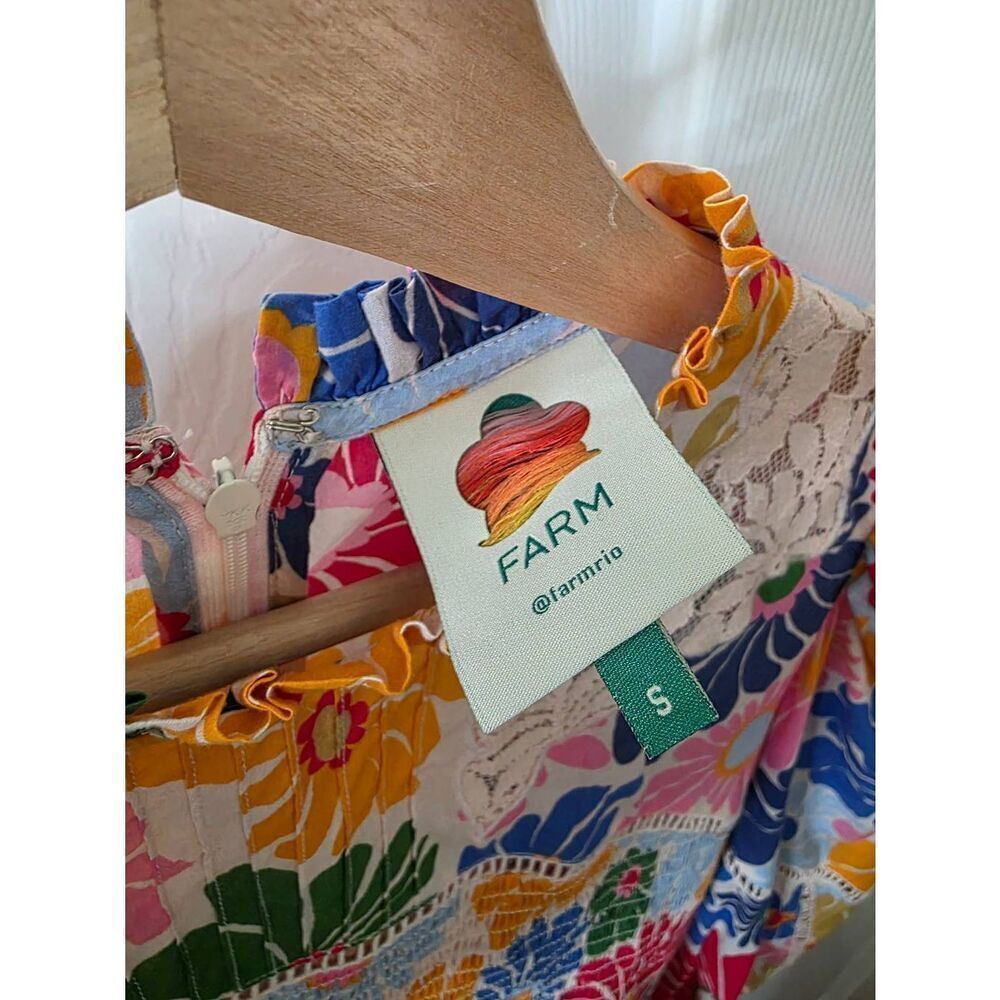 FARM Rio Sunny Daisies Smocked Cotton Peplum Blouse S - Picture 11 of 13